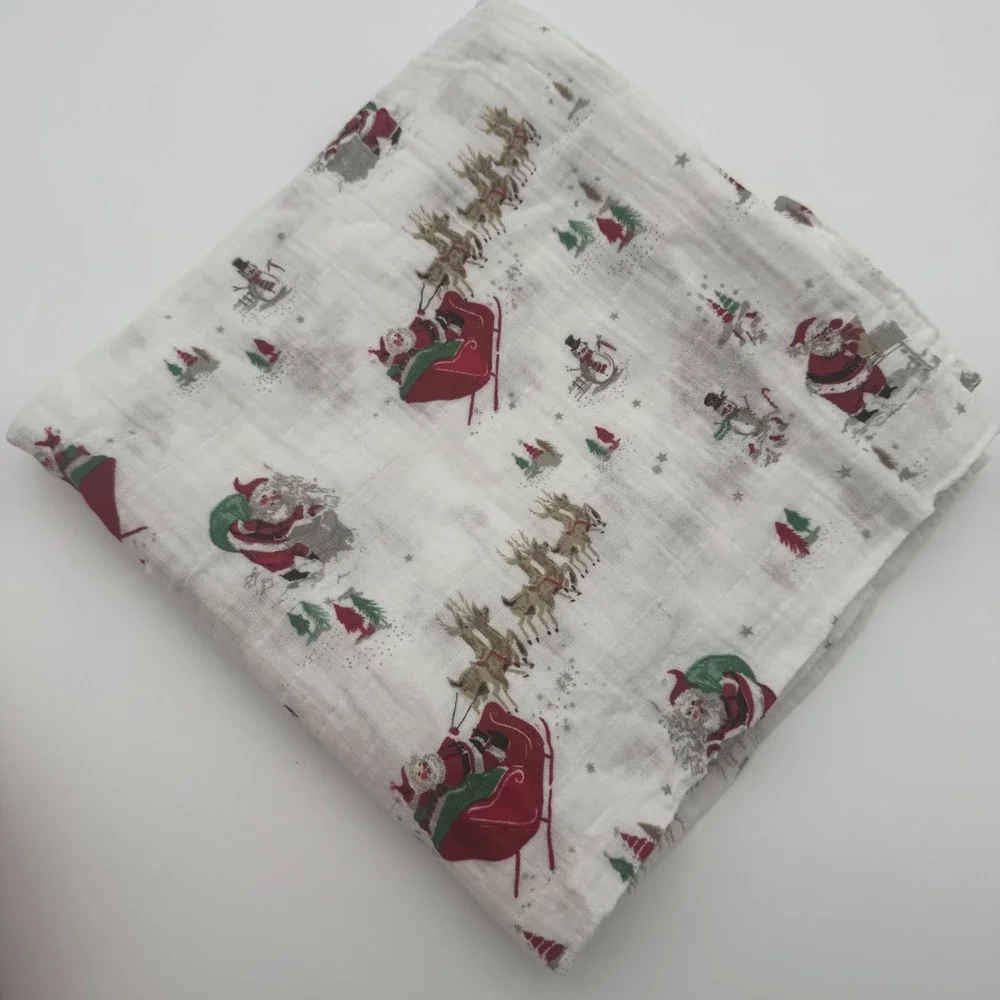 Pottery Barn Kids Christmas Santa Reindeer Muslin Swaddle Blanket Organic Cotton